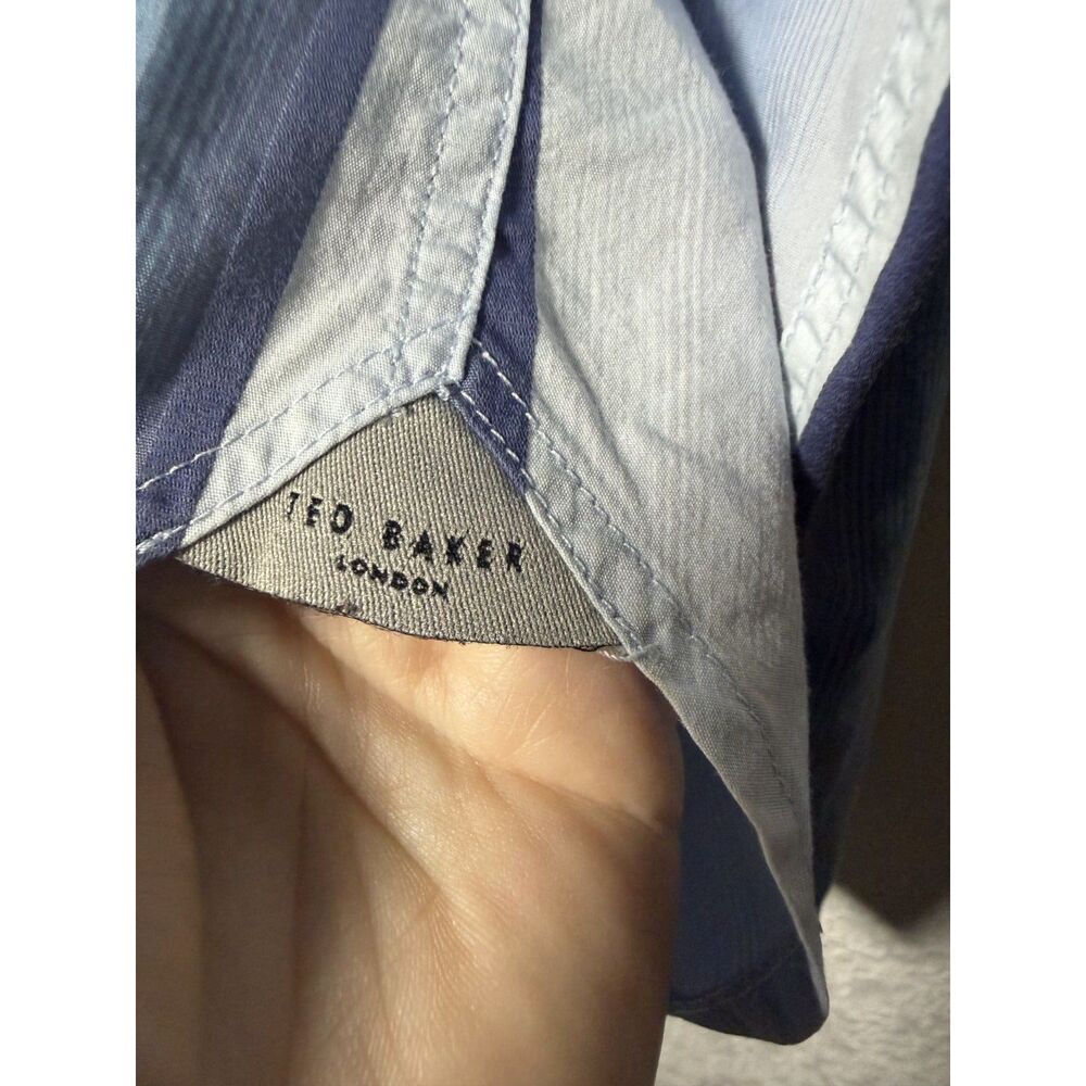 Ted Baker Long Sleeve Button Up Shirt Mens Size 3 Medium Blue Striped Cotton Top - Picture 6 of 10